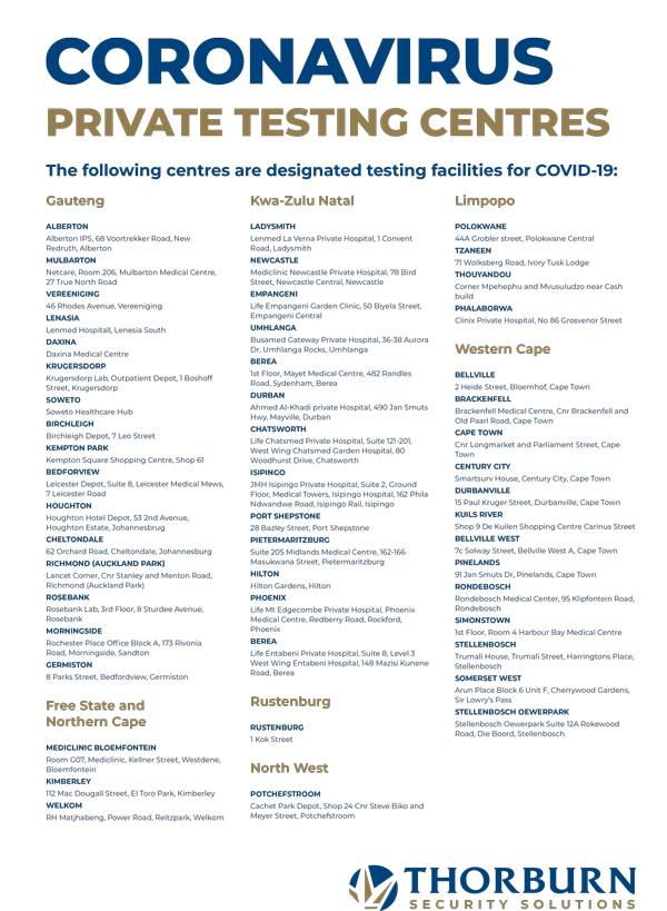 Thorburn Security Services South Africa - Our Values - Private Testing Centres